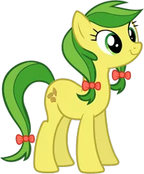 Size: 1364x1659 | Tagged: safe, artist:nano23823, derpibooru import, apple fritter, earth pony, pony, .svg available, apple family member, bow, eyelashes, female, hair bow, image, mare, png, simple background, smiling, solo, tail bow, transparent background, vector