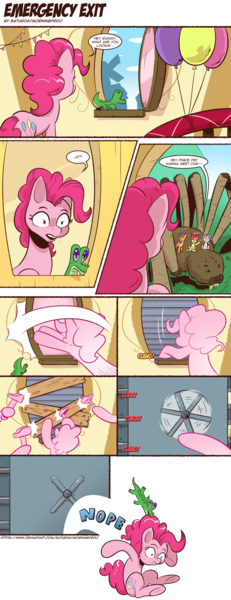 Size: 1280x3331 | Tagged: safe, artist:saturdaymorningproj, derpibooru import, apple bloom, gummy, pinkie pie, scootaloo, sweetie belle, oc, oc:fitzgerald, alligator, earth pony, giant spider, pegasus, pony, spider, unicorn, arachnophobia, balloon, breaking the fourth wall, cutie mark crusaders, drool, female, filly, image, male, mare, nope, png, simple background, transparent background