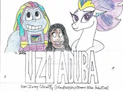 Size: 1024x760 | Tagged: safe, artist:celmationprince, derpibooru import, queen novo, human, seapony (g4), my little pony: the movie, bismuth (steven universe), image, jpeg, steven universe, uzo aduba, voice actor, voice actor joke