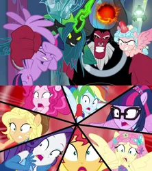 Size: 1920x2160 | Tagged: safe, derpibooru import, edit, edited screencap, screencap, applejack, cozy glow, fluttershy, lord tirek, pinkie pie, queen chrysalis, rainbow dash, rarity, sci-twi, sunset shimmer, twilight sparkle, twilight sparkle (alicorn), alicorn, centaur, changeling, changeling queen, pony, cheer you on, equestria girls, equestria girls series, the ending of the end, spoiler:eqg series (season 2), alicornified, bell, comparison, cozycorn, female, filly, grogar's bell, humane five, humane seven, humane six, image, male, mare, png, ponied up, race swap, scitwilicorn, shrunken pupils, super ponied up, twolight, ultimate chrysalis