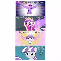 Size: 1080x1080 | Tagged: episode needed, safe, artist:luna.queex, derpibooru import, edit, edited screencap, screencap, princess cadance, princess flurry heart, twilight sparkle, twilight sparkle (alicorn), twilight velvet, alicorn, pony, unicorn, equestria games (episode), magical mystery cure, the crystalling, 2020, comic, eyes closed, female, frown, image, jpeg, mare, screencap comic, smiling, spread wings, unamused, wings