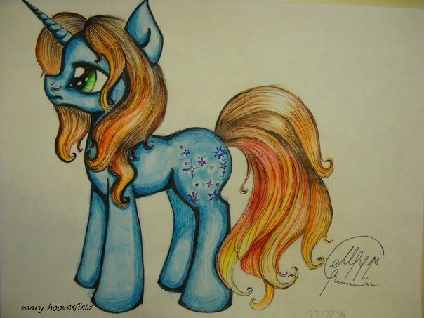 Size: 604x453 | Tagged: safe, artist:maryhoovesfield, derpibooru import, oc, unofficial characters only, pony, unicorn, horn, image, jpeg, signature, solo, traditional art, unicorn oc