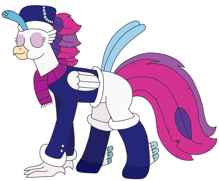 Size: 2899x2400 | Tagged: safe, artist:supahdonarudo, derpibooru import, queen novo, classical hippogriff, hippogriff, my little pony: the movie, clothes, coat, eyes closed, hat, image, leggings, outfit, png, scarf, simple background, transparent background