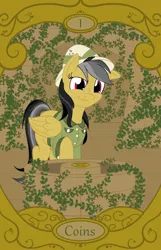 Size: 900x1400 | Tagged: safe, artist:sixes&sevens, derpibooru import, daring do, ace of coins, ace of diamonds, coin, image, overgrown, png, tarot card