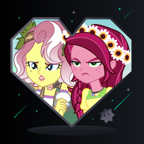 Size: 2543x2549 | Tagged: safe, artist:ktd1993, derpibooru import, gloriosa daisy, vignette valencia, equestria girls, equestria girls series, legend of everfree, rollercoaster of friendship, angry, female, gloriette, image, jpeg, lesbian, shipping, unamused, vignette is not amused