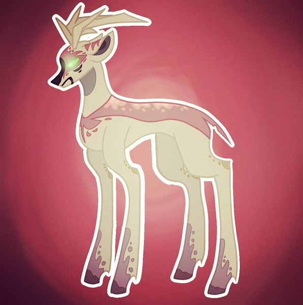 Size: 1080x1088 | Tagged: dead source, safe, alternate version, artist:princess_skyresh_glow, derpibooru import, ponified, deer, deer pony, original species, pony, antlers, glowing eyes, gradient background, image, jpeg, scp, scp-173, solo