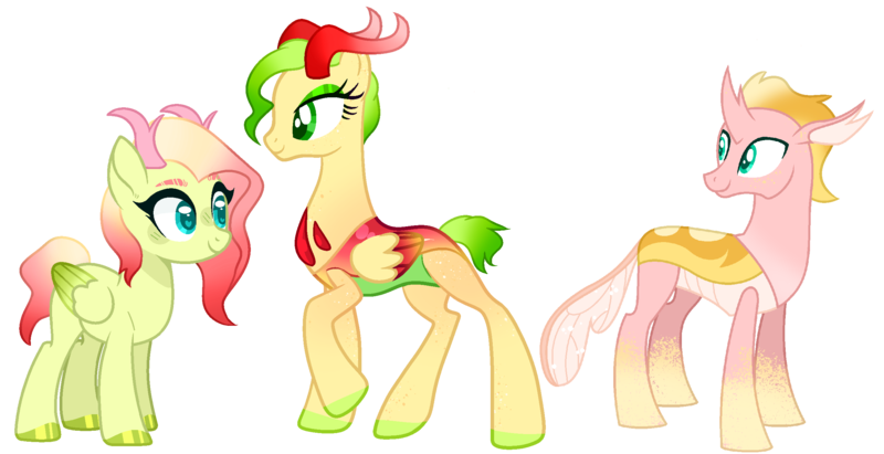 Size: 2496x1281 | Tagged: safe, artist:fcrestnymph, derpibooru import, oc, unofficial characters only, changepony, hybrid, image, interspecies offspring, offspring, parent:fluttershy, parents:thoraxshy, parent:thorax, png, simple background, transparent background