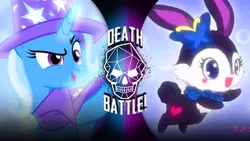 Size: 962x541 | Tagged: safe, artist:bluelightning733, derpibooru import, trixie, pony, rabbit, unicorn, animal, anime, death battle, exploitable meme, female, image, jewelpet, luea, mare, meme, palindrome get, png