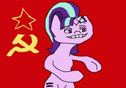 Size: 800x558 | Tagged: safe, artist:escaped_warcriminal, derpibooru import, starlight glimmer, pony, 1000 hours in ms paint, big chungus, bugs bunny, communism, equality, equality mark, female, hammer and sickle, image, meme, ms paint, png, smug, solo, soviet, stalin glimmer, this will end in communism