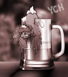 Size: 882x995 | Tagged: safe, artist:28gooddays, derpibooru import, oc, pony, alcohol, beer, commission, drunk, image, monochrome, png, solo, ych example, ych sketch, your character here