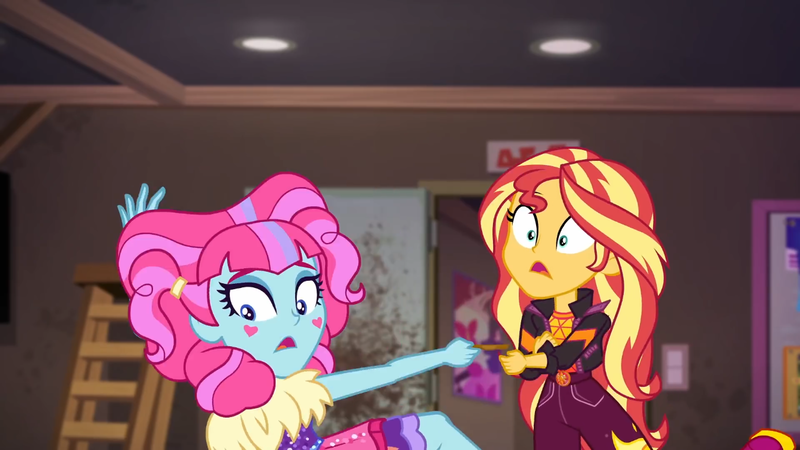Size: 1334x750 | Tagged: safe, derpibooru import, screencap, kiwi lollipop, sunset shimmer, equestria girls, equestria girls series, sunset's backstage pass!, spoiler:eqg series (season 2), duo, duo female, female, geode of empathy, image, k-lo, magical geodes, music festival outfit, png