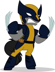 Size: 1280x1680 | Tagged: safe, artist:mlp-trailgrazer, derpibooru import, oc, oc:nightshade, pony, clothes, cosplay, costume, image, male, marvel, png, simple background, solo, stallion, transparent background, wolverine, x-men