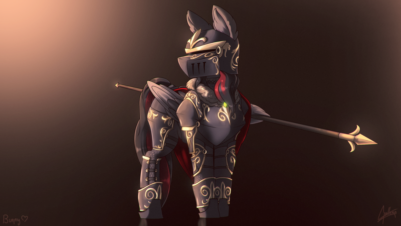 Size: 2715x1527 | Tagged: safe, artist:chebypattern, derpibooru import, oc, oc:burning shadow, unofficial characters only, pegasus, pony, abstract background, armor, armored pony, cape, chainmail, clothes, commission, female, image, mare, pegasus oc, png, solo, spear, standing, wallpaper, weapon, wings