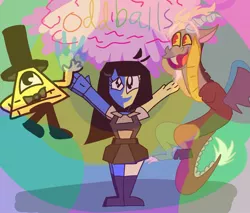 Size: 1532x1305 | Tagged: safe, artist:artsymongoose, derpibooru import, discord, bill cipher, crossover, ena, gravity falls, image, jpeg