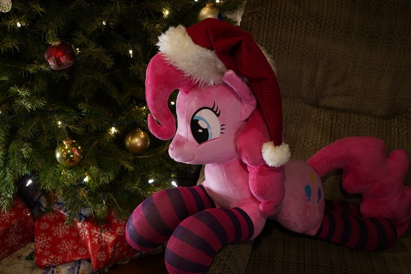 Size: 1200x800 | Tagged: safe, artist:blackwater627, artist:littleshyfim, derpibooru import, pinkie pie, earth pony, pony, christmas, christmas tree, clothes, cute, hat, holiday, image, irl, jpeg, photo, plushie, santa hat, socks, striped socks, tree