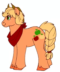 Size: 643x768 | Tagged: safe, artist:pigeorgien, derpibooru import, applejack, earth pony, pony, alternate cutie mark, alternate design, alternate hairstyle, applejack's hat, bandana, braided tail, cowboy hat, cute, eyebrows visible through hair, female, freckles, hat, image, jackabetes, mare, png, redesign, short mane, simple background, solo, unshorn fetlocks