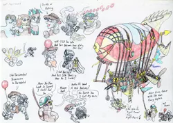 Size: 2915x2058 | Tagged: safe, artist:grimmyweirdy, derpibooru import, oc, oc:glyph, oc:grim w. stripes, oc:mivera, pegasus, pony, zebra, comic:grims weird adventures, airship, ball, balloon, bottle, couple, desk, hat, headwrap, hijab, image, jpeg, safari hat, sailor, shaman, shopkeeper, spirits, tattoo, throwing, traditional art