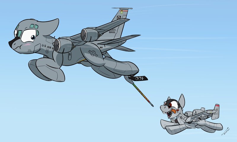 Size: 1920x1152 | Tagged: suggestive, artist:buckweiser, derpibooru import, oc, oc:blitz, original species, plane pony, pony, a-10 thunderbolt ii, blushing, image, jpeg, kc-135, plane, refueling