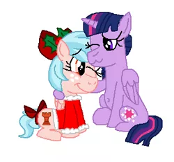 Size: 335x313 | Tagged: safe, artist:drypony198, derpibooru import, cozy glow, twilight sparkle, twilight sparkle (alicorn), alicorn, pony, a better ending for cozy, belly button, bow, christmas, clothes, cozybetes, cozylove, cute, holiday, image, leaves, mama twilight, png