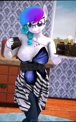 Size: 2160x3447 | Tagged: safe, artist:phenioxflame, derpibooru import, oc, oc:aurora starling, anthro, earth pony, 3d, anthroponiessfm's birthday, cake, earth pony oc, eating, food, image, png, sfm pony, source filmmaker