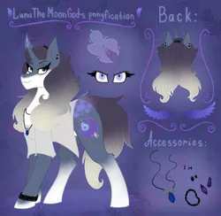 Size: 2118x2068 | Tagged: safe, artist:lunathemoongod, derpibooru import, oc, ponified, pony, unicorn, accessories, eye, eyes, image, jpeg, magic, purple background, reference sheet, simple background, solo