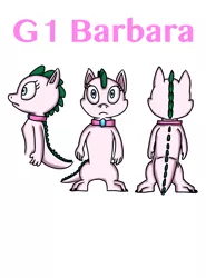 Size: 2108x2845 | Tagged: safe, artist:chiptunebrony, derpibooru import, spike, spike (g1), dragon, barb, female, g1, image, png, reference sheet, rule 63, simple background, style emulation, white background