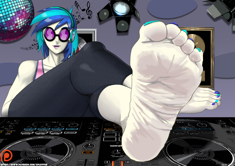 Size: 4961x3508 | Tagged: suggestive, artist:xplotter, derpibooru import, vinyl scratch, equestria girls, clothes, crossed legs, feet, feet up, female, fetish, foot fetish, foot focus, image, jpeg, leggings, looking at you, tights