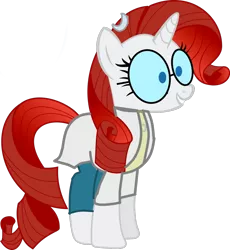 Size: 1280x1394 | Tagged: safe, derpibooru import, rarity, pony, unicorn, clothes, crossover, female, glasses, image, johnny test, lab coat, mary test, png, simple background, solo, transparent background