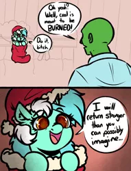 Size: 3050x4000 | Tagged: safe, artist:witchtaunter, derpibooru import, lyra heartstrings, oc, oc:anon, human, pony, unicorn, christmas, christmas stocking, comic, cute, dissonant caption, hat, high res, holiday, image, l.u.l.s., lyrabetes, png, santa hat, speech bubble, star wars, text, vulgar