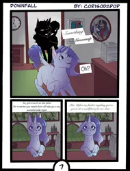 Size: 1280x1682 | Tagged: safe, artist:corisodapop, derpibooru import, rarity, oc, oc:oodle o'bags, pony, comic:downfall, floppy ears, image, jpeg