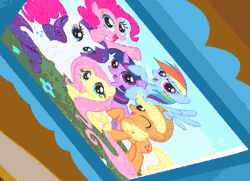 Size: 344x249 | Tagged: safe, derpibooru import, screencap, twilight sparkle, magical mystery cure, animated, aura, both cutie marks, cute, eyes closed, female, from above, gif, glow, grin, happy, image, mane six opening poses, picture, picture frame, smiling, solo, talking, top down, twiabetes, weapons-grade cute