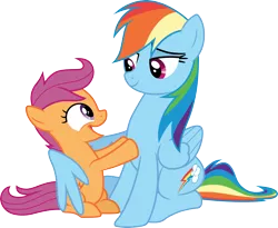 Size: 3661x3000 | Tagged: safe, artist:cloudyglow, derpibooru import, rainbow dash, scootaloo, sleepless in ponyville, .ai available, deal, hug, image, png, scootalove, simple background, transparent background, vector, winghug