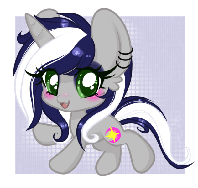 Size: 913x867 | Tagged: safe, artist:blastart, derpibooru import, oc, oc:starlit nightcast, pony, unicorn, chibi, commission, cute, ear piercing, earring, female, freckles, green eyes, image, jewelry, piercing, png, snaggletooth, solo, ych result