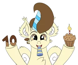 Size: 4426x3690 | Tagged: safe, artist:syncedsart, derpibooru import, pound cake, pegasus, pony, 10, birthday, chocolate, cute, food, happy birthday mlp:fim, hat, image, male, mlp fim's tenth anniversary, muffin, party, party hat, png, simple background, solo, transparent background
