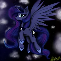 Size: 4000x4000 | Tagged: safe, artist:ser-p, derpibooru import, princess luna, alicorn, pony, absurd resolution, flying, image, night, png, solo