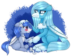 Size: 2447x1951 | Tagged: safe, artist:spokenmind93, derpibooru import, oc, oc:river tailwind, oc:sora melody, bat pony, hippogriff, hybrid, bandage, bat pony oc, bat wings, blushing, comforting, crying, hippogriff oc, image, injured, looking up, motherly love, png, signature, simple background, transparent background, wings