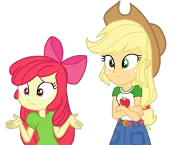 Size: 2402x2028 | Tagged: safe, artist:gmaplay, derpibooru import, apple bloom, applejack, equestria girls, equestria girls series, holidays unwrapped, spoiler:eqg series (season 2), apple bloom's bow, apple sisters, applejack's hat, bow, cowboy hat, female, hair bow, hat, image, png, siblings, simple background, sisters, transparent background