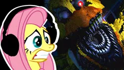 Size: 320x180 | Tagged: safe, artist:vannamelon, derpibooru import, fluttershy, pony, five nights at freddy's, five nights at freddy's 4, headphones, image, jpeg, jumpscare, reaction, scared