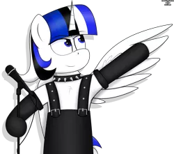 Size: 3400x3000 | Tagged: safe, artist:schwarzesskreuz, derpibooru import, oc, oc:jett linndemann, unofficial characters only, alicorn, pony, alicorn oc, big pony, horn, image, microphone, png, simple background, solo, transparent background, wings