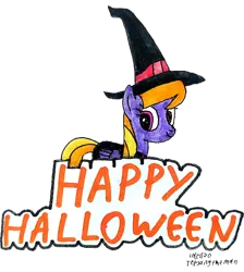 Size: 2448x2730 | Tagged: safe, artist:topsangtheman, derpibooru import, cloud kicker, pegasus, pony, clothes, costume, halloween, holiday, image, looking at you, png, signature, simple background, solo, traditional art, transparent background, witch