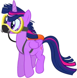 Size: 878x889 | Tagged: safe, artist:anarchemitis, derpibooru import, twilight sparkle, twilight sparkle (alicorn), alicorn, pony, cropped, female, image, mare, png, scuba gear, simple background, solo, transparent background, vector