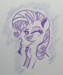 Size: 2322x2772 | Tagged: safe, artist:c.a.m.e.l.l.i.a, derpibooru import, rarity, it isn't the mane thing about you, beautiful, cute, image, jpeg, one eye closed, rarara, simple background, traditional art, white background, wink