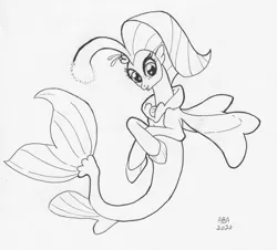 Size: 1280x1156 | Tagged: safe, artist:abronyaccount, derpibooru import, princess skystar, pony, seapony (g4), my little pony: the movie, black and white, female, grayscale, image, ink drawing, inktober, inktober 2020, jpeg, mare, monochrome, signature, solo, traditional art