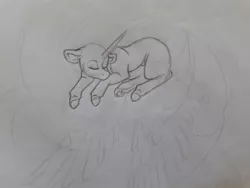 Size: 960x720 | Tagged: safe, artist:silentwolf-oficial, derpibooru import, oc, unofficial characters only, alicorn, pony, alicorn oc, eyes closed, grayscale, horn, image, jpeg, lineart, lying down, monochrome, prone, sleeping, solo, traditional art, wings