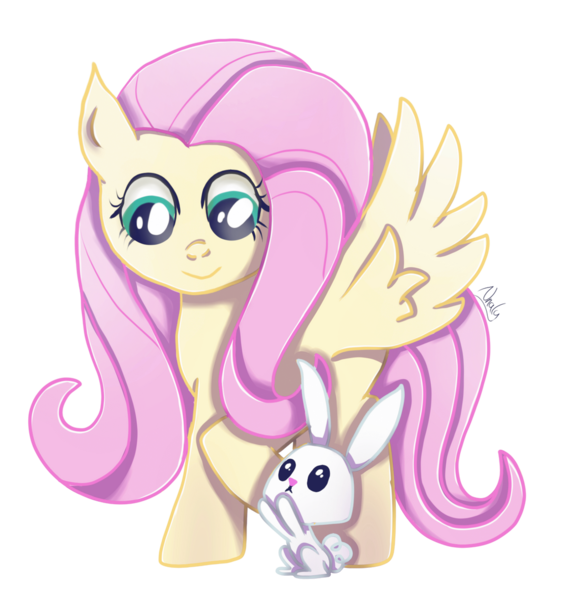 Size: 1024x1083 | Tagged: safe, artist:nnaly, derpibooru import, angel bunny, fluttershy, pegasus, pony, rabbit, angelbetes, animal, cute, female, image, mare, png, raised hoof, simple background, spread wings, transparent background, wings