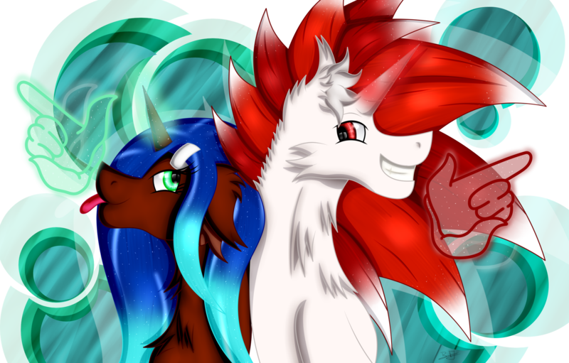 Size: 2214x1414 | Tagged: safe, artist:thebenalpha, derpibooru import, oc, oc:aine aisling, oc:ryoku memori, alicorn, alicorn oc, ear fluff, hand, horn, image, magic, png, simple background, transparent background, wings