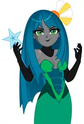 Size: 1071x1579 | Tagged: safe, artist:rosemile mulberry, derpibooru import, queen chrysalis, equestria girls, absolute cleavage, breasts, cleavage, clothes, cutie mark, dress, equestria girls-ified, evil grin, eyeshadow, female, gloves, grin, image, long gloves, long hair, makeup, png, simple background, smiling, solo, sunburst's cutie mark, trixie's cutie mark, wand