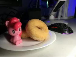 Size: 4032x3024 | Tagged: safe, derpibooru import, pinkie pie, earth pony, pony, breakfast, candy, computer mouse, cutie mark crew, donut, food, happy meal, image, irl, jpeg, mc donald's toys, mcdonald's happy meal toys, photo, solo, sweets, toy, tygrysekg