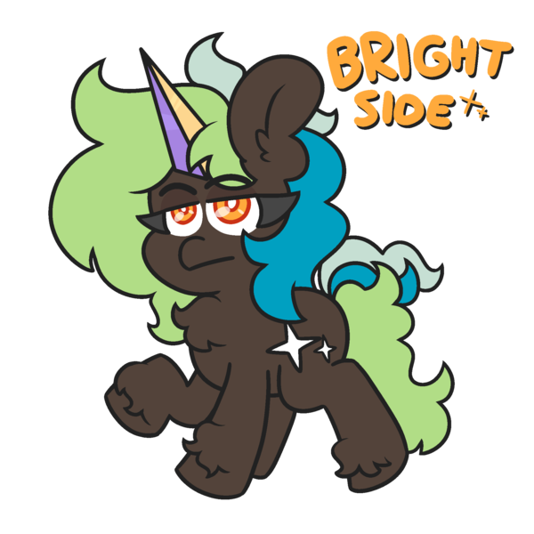 Size: 2000x2000 | Tagged: safe, artist:threetwotwo32232, derpibooru import, oc, oc:bright side, unofficial characters only, earth pony, pony, artificial horn, female, image, mare, png, simple background, solo, transparent background