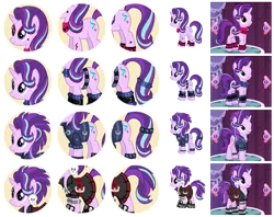 Size: 1325x1050 | Tagged: safe, derpibooru import, starlight glimmer, pony, unicorn, 3d, alternate hairstyle, belt, clothes, dress, ear piercing, earring, eyeshadow, female, frown, gameloft, goth, image, jacket, jewelry, makeup, mare, piercing, png, shoes, simple background, skirt, skull, solo, transparent background